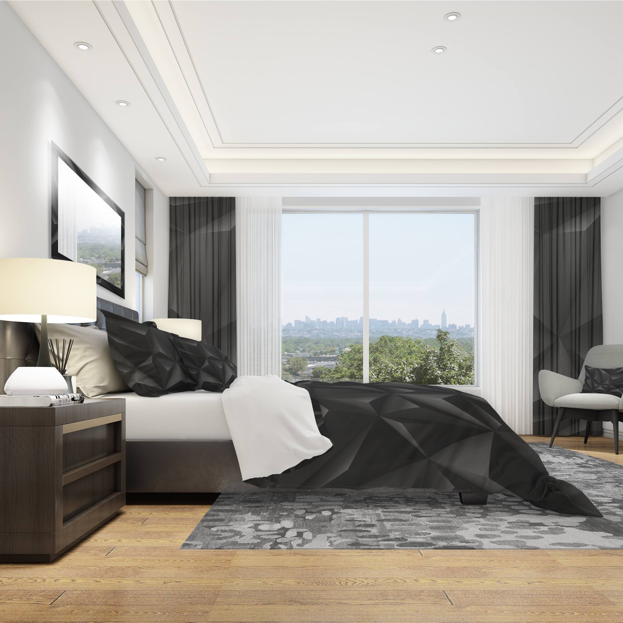 Designart 'Deep Black Geometric Crumpled' Modern Bedding Set